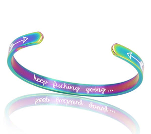 Keep Fucking Going Cuff Bracelet Rainbow Titanium