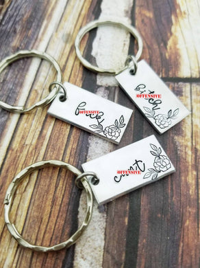 Mature Offensive Keychain Tags - Rose Keychain - Bitch Keychain - Fuck Keychain - Mature Gifts - Funny Gifts for Her - Stamped Keychain