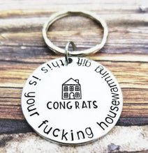 Load image into Gallery viewer, Housewarming Gift - Funny Friend Gifts - New Home Gift - Gag Gift - House Keys Keychain - New House Gift Funny - Real Estate key Ring