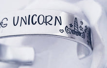 Load image into Gallery viewer, Mature Be a Fucking Unicorn Cuff Bracelet - Wide Cuff Bracelet - Funny Unicorn Jewelry - Adult Gifts for Her - Friend Gift - Silver Cuff