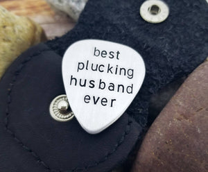 Husband Gift - Best Plucking Husband Ever Guitar Pick with leather case - Anniversary Gift - Funny Guitarist Gift - Husband Birthday Gift