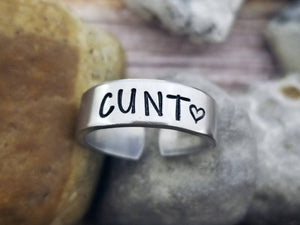 Custom Swear Word Ring - Cunt Ring Mature Jewelry- Funny gifts for her -Gifts under 10 See you next Tuesday Jewelry -Adjustable Silver Ring