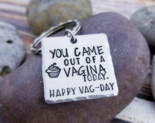 Load image into Gallery viewer, Happy Birthday Keychain Funny Birthday Gift - Happy Vagina Day - Adult Birthday gift -Adult Humor- Cupcake Key Ring -Offensive Friend Gifts