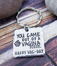 Load image into Gallery viewer, Happy Birthday Keychain Funny Birthday Gift - Happy Vagina Day - Adult Birthday gift -Adult Humor- Cupcake Key Ring -Offensive Friend Gifts