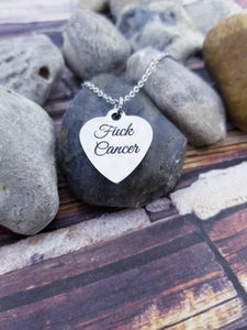 Fuck Cancer Necklace - Cancer Awareness Jewelry - Cancer Survivor Gift Set Fuck Necklace- Fuck Earrings Cancer Ribbon Jewelry Heart Necklace