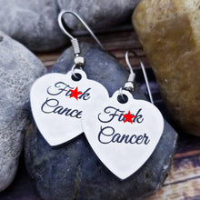 Load image into Gallery viewer, Fuck Cancer Earrings- Cancer Awareness Earrings - Cancer Survivor Gift Set Fuck Earrings- Fuck Earrings Cancer Ribbon Jewelry Heart Jewelry