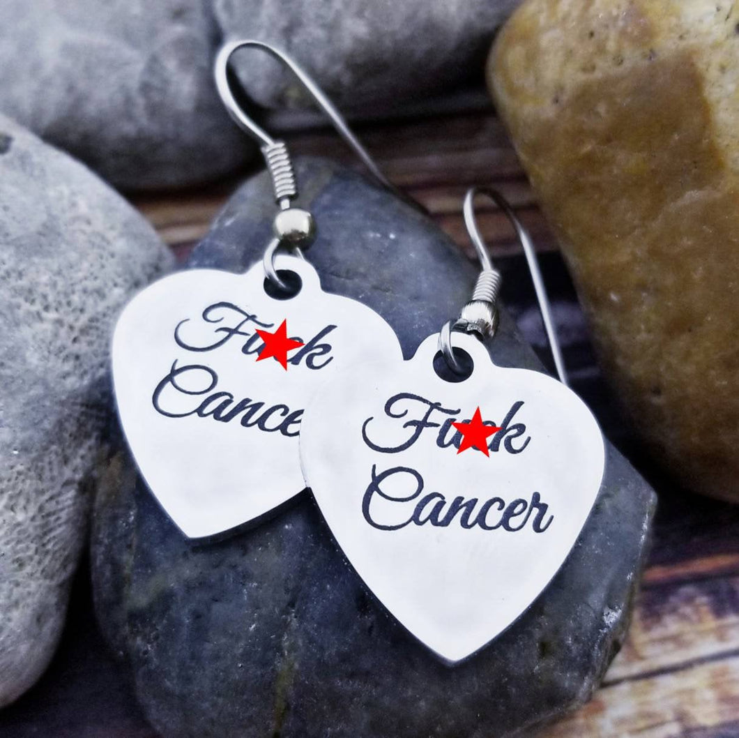 Fuck Cancer Earrings- Cancer Awareness Earrings - Cancer Survivor Gift Set Fuck Earrings- Fuck Earrings Cancer Ribbon Jewelry Heart Jewelry