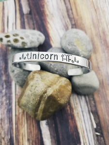 Unicorn Cuff Bracelet - AF Bracelet - Funny Unicorn Jewelry - Teen Girl Funny Gifts - Silver Cuff Bracelet - Unicorn AF Bracelet - Mature