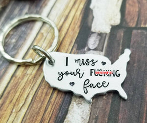 I miss your fucking face Mature Keychain - Going Away Gift - I miss you Gift - United States Keychain - Funny Gift Friend Moving away