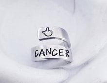 Load image into Gallery viewer, Mature FCK CANCER Wrap Ring - Cancer Loss Gift - Spiral Ring - Fuck Cancer Jewelry - Cancer Survivor Gift- Cancer Sucks - Brain Cancer