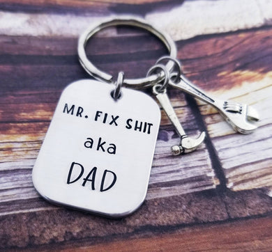 Funny Dad Gifts Mr. Fix Shit Dad Keychain - Humorous Father's Day Gifts for Dad - Guy Gift - Grandpa Keychain - Builder Gifts - Manly Gifts