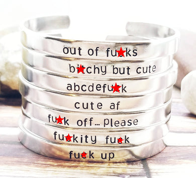 Custom Word Bracelets - Funny Cuff Bracelets - Offensive Jewelry - Cute AF - Fuck off Mature Gifts under 10 - Bachelorette Party Favors