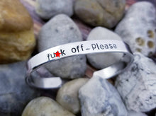 Load image into Gallery viewer, Custom Word Bracelets - Funny Cuff Bracelets - Offensive Jewelry - Cute AF - Fuck off Mature Gifts under 10 - Bachelorette Party Favors