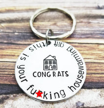 Load image into Gallery viewer, Housewarming Gift - Funny Friend Gifts - New Home Gift - Gag Gift - House Keys Keychain - New House Gift Funny - Real Estate key Ring