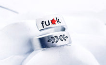 Load image into Gallery viewer, Fuck Ring - Silver Wrap Ring - Offensive Jewelry - Stamped Ring - Spiral Ring - Custom Rings - Flower Fuck Ring - Fuck Jewelry -Mature Gifts