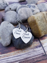 Load image into Gallery viewer, Fuck Cancer Earrings- Cancer Awareness Earrings - Cancer Survivor Gift Set Fuck Earrings- Fuck Earrings Cancer Ribbon Jewelry Heart Jewelry