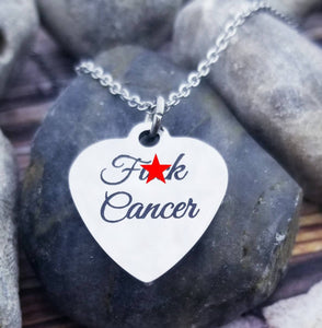 Fuck Cancer Necklace - Cancer Awareness Jewelry - Cancer Survivor Gift Set Fuck Necklace- Fuck Earrings Cancer Ribbon Jewelry Heart Necklace