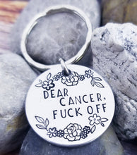 Load image into Gallery viewer, Dear Cancer Keychain  - Fuck off Cancer Keychain - Cancer Survivor Gift Silver Fuck Cancer  Bracelet -End of Chemo Gift Cancer Awareness