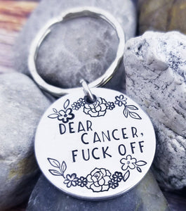 Dear Cancer Keychain  - Fuck off Cancer Keychain - Cancer Survivor Gift Silver Fuck Cancer  Bracelet -End of Chemo Gift Cancer Awareness