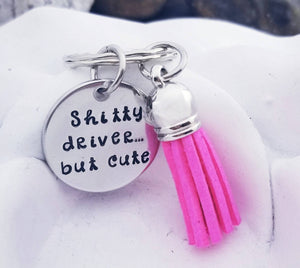 Shitty Driver but cute Keychain - Sweet 16 Gift Funny Keychain for Teen Driver Gifts Tassel Keychain Funny Gifts for Her New Driver Gifts