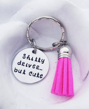 Load image into Gallery viewer, Shitty Driver but cute Keychain - Sweet 16 Gift Funny Keychain for Teen Driver Gifts Tassel Keychain Funny Gifts for Her New Driver Gifts