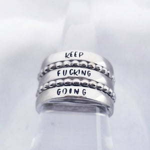 Keep Fucking Going Ring Set - Swear Word Rings Offensive Jewelry - Stamped Ring - Custom Rings Fuck Ring - Fuck Ring - Stacking Ring Set