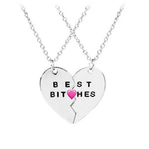 Best Bitches Necklace Set - Broken Heart Friendship Necklaces - Gold or Silver Tone - 2 Piece Necklace Set - Best Friend Gift - Adult Gift