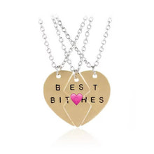 Load image into Gallery viewer, Best Bitches Necklace Set of 3- Broken Heart Friendship Necklaces - Gold or Silver Tone - Necklace Set - Best Friend Gift - Adult Gift