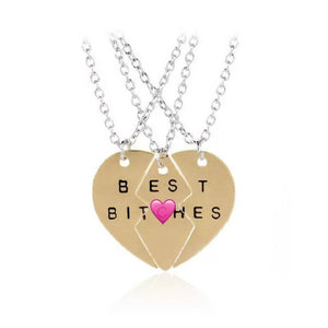 Best Bitches Necklace Set of 3- Broken Heart Friendship Necklaces - Gold or Silver Tone - Necklace Set - Best Friend Gift - Adult Gift