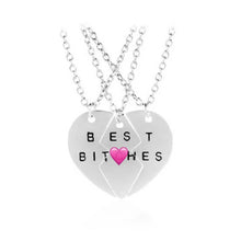 Load image into Gallery viewer, Best Bitches Necklace Set of 3- Broken Heart Friendship Necklaces - Gold or Silver Tone - Necklace Set - Best Friend Gift - Adult Gift