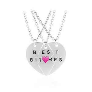 Best Bitches Necklace Set of 3- Broken Heart Friendship Necklaces - Gold or Silver Tone - Necklace Set - Best Friend Gift - Adult Gift